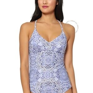 NEW JESSICA SIMPSON Printed Cross-back Tankini Top Swimsuit in Nile Multi Small